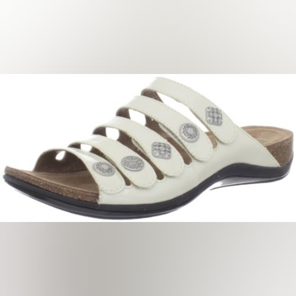 Dansko 38 Women's Janie Slide Sandals Cream Sz 8 Silver Button SH106